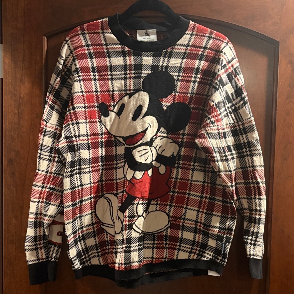 Disney Mickey Mouse Plaid Crewneck Sweater - Red, Black, White